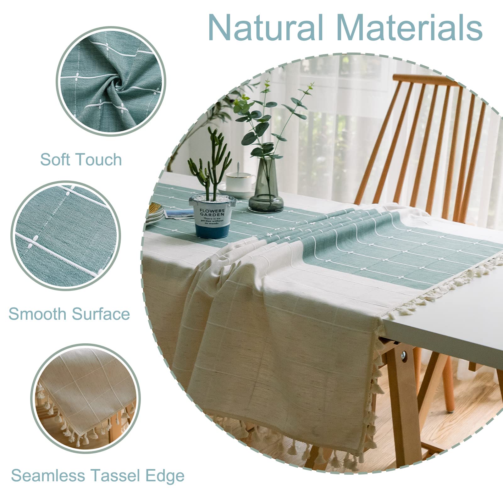 Jeloris Rustic Embroidered Tablecloth With Tassel, Cotton Linen Wrinkle Free Anti-Fading Washable Dust-Proof Table Cover For Din